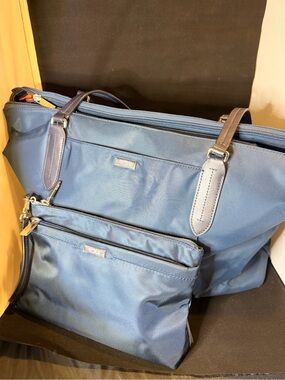 Tumi Navy Nylon Laptop Tote with Matching Pouch